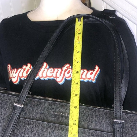 MICHAEL KORS Black Shoulder Strap Top Zipper Shoulder Bag Black Grey Monogram - Picture 7 of 17